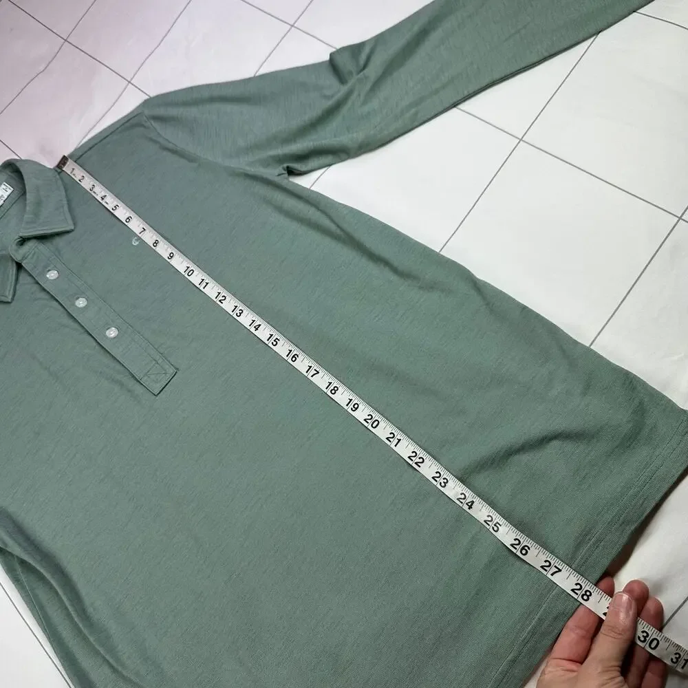 Criquet Shirt Mens Medium Green Sage Long Sleeve Polo Collared Cotton Blend